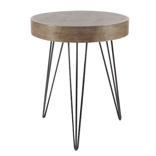 Brown Wood & Metal Modern Accent Table